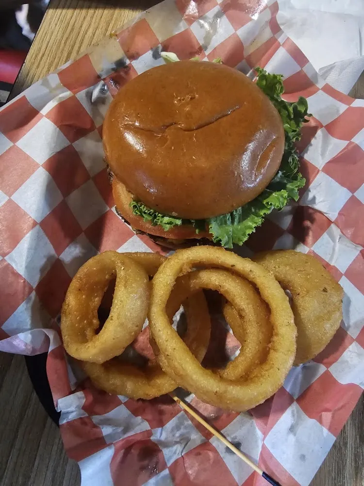 Burger and Onion Rings